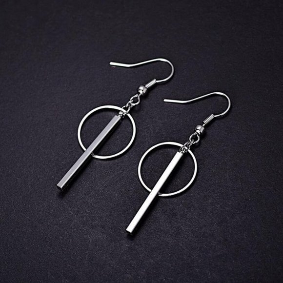 NEW 925 Sterling Silver Bar Circle Earrings - Picture 1 of 6